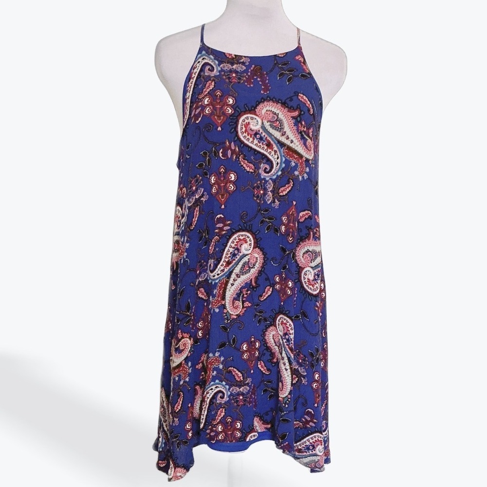 Silvergate Womens Blue Paisley Halter Mini Dress Sleeveless‎ Boho Size Small